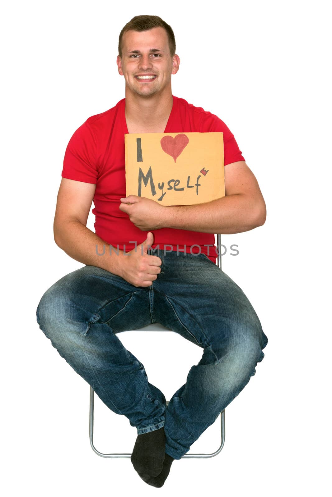 Man Very Happy With I Love Myself Sign by dwaschnig_photo