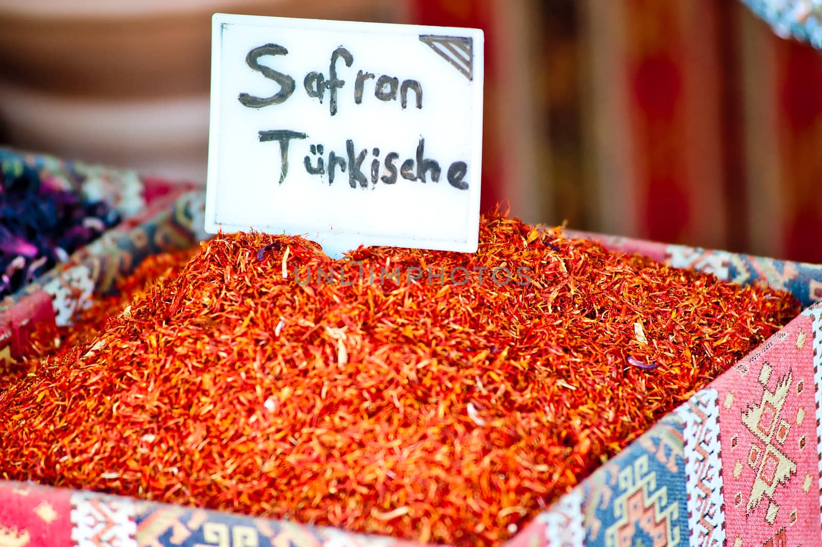 Turkish red saffron on the counter street vendor