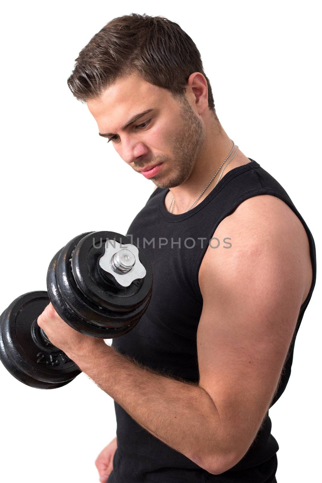 Attractive Young man working out with weights by dwaschnig_photo