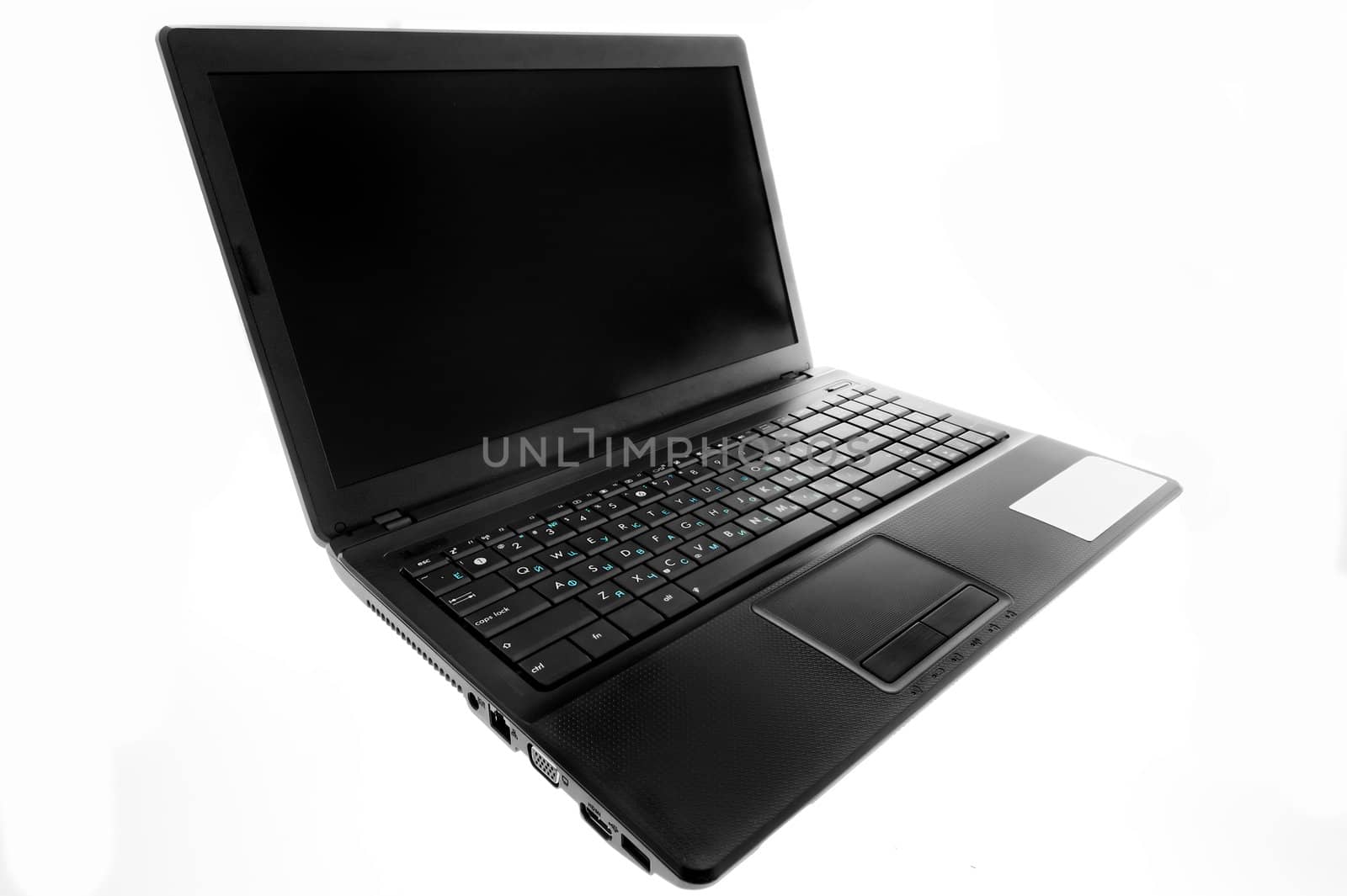Black laptop open on a white background. by kosmsos111