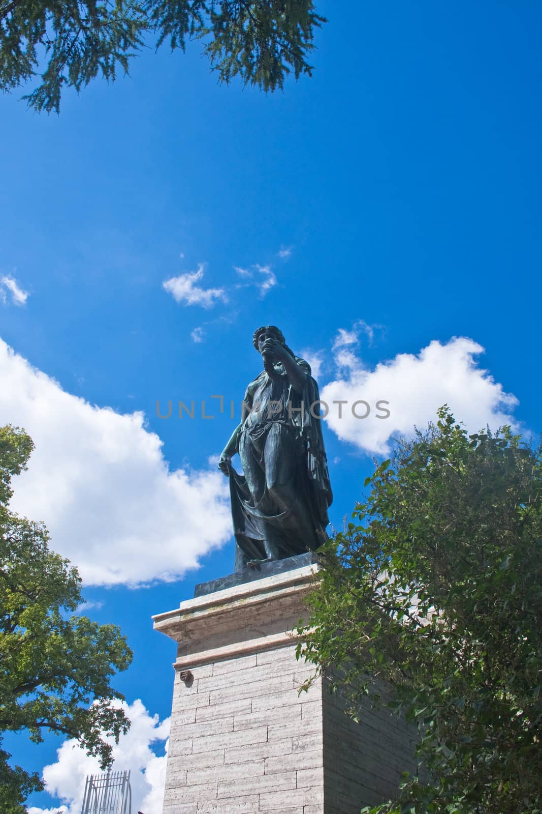 Russia. St.-Petersburg. Tsarskoe Selo (Pushkin). Antique bronze statue of the goddess of Flora established about Cameron Gallery in Catherine's park.