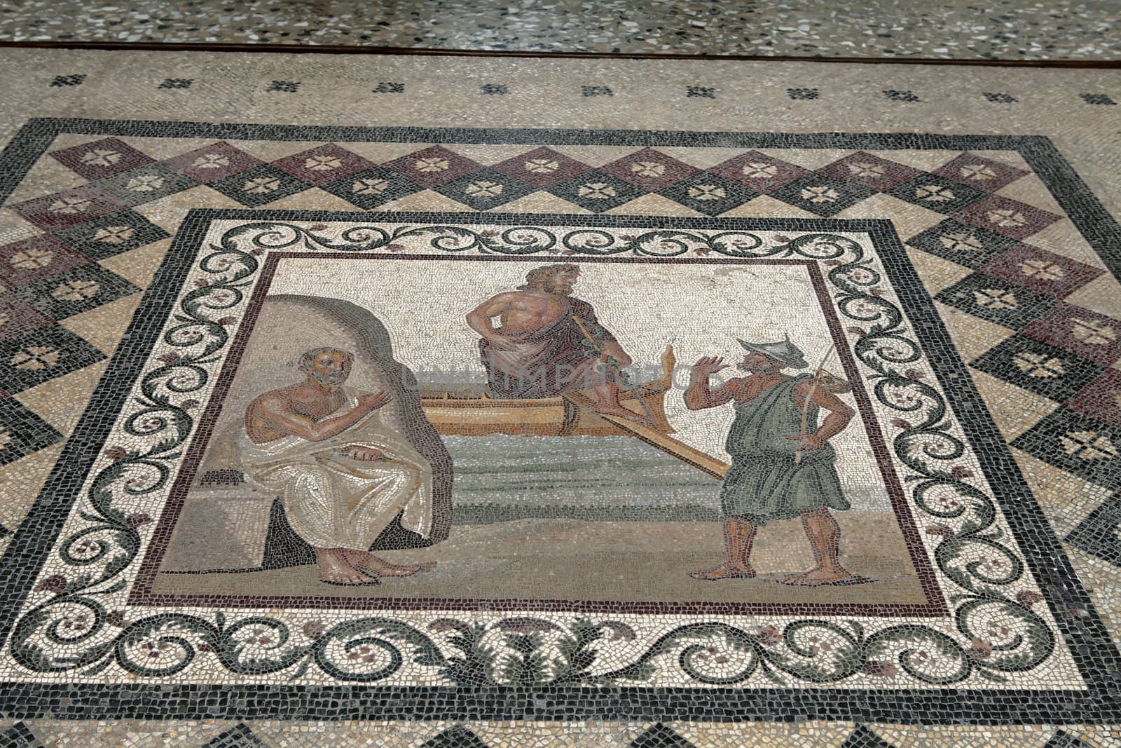 the excellent mosaic presenting the arrival of Aesculapius at Kos. 