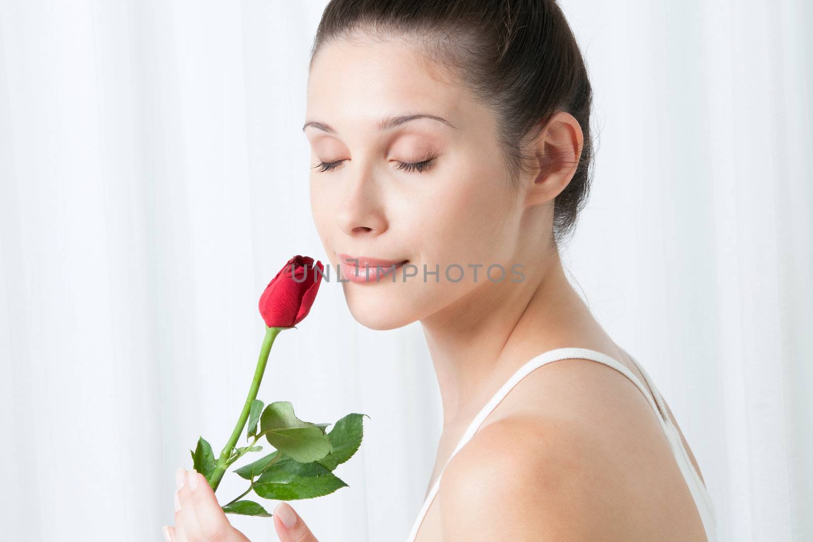 Young Woman with a Rose by leaf