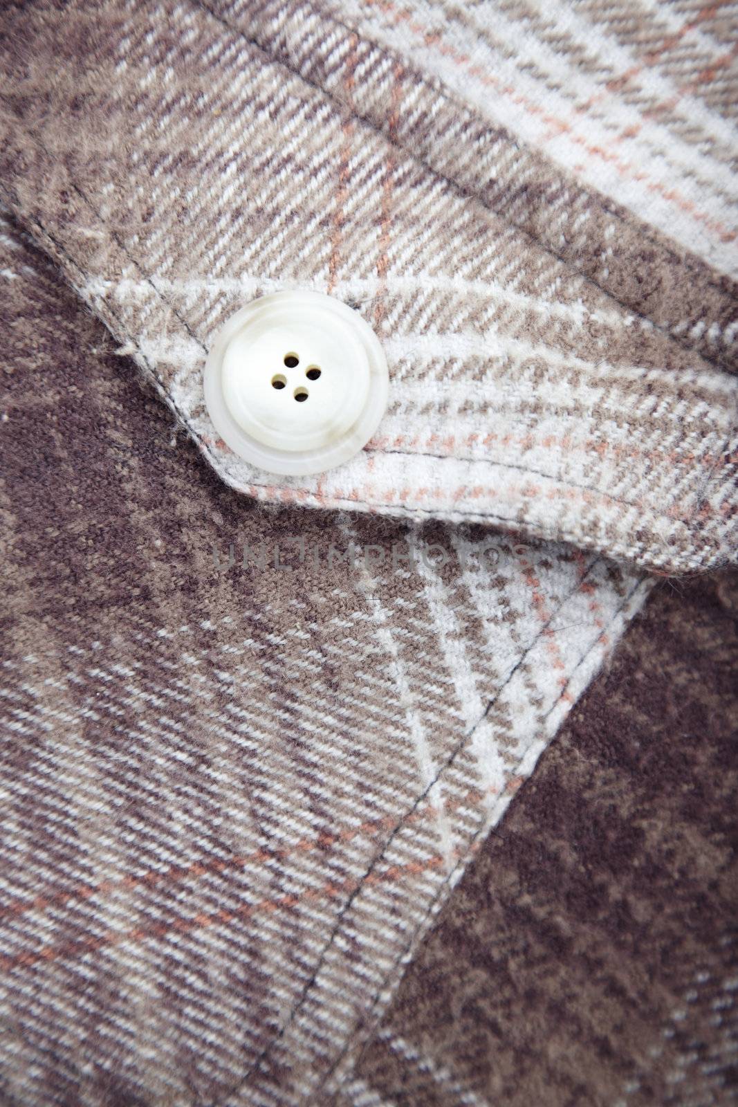 Pocket with button of the frieze shirt. Close-up photo