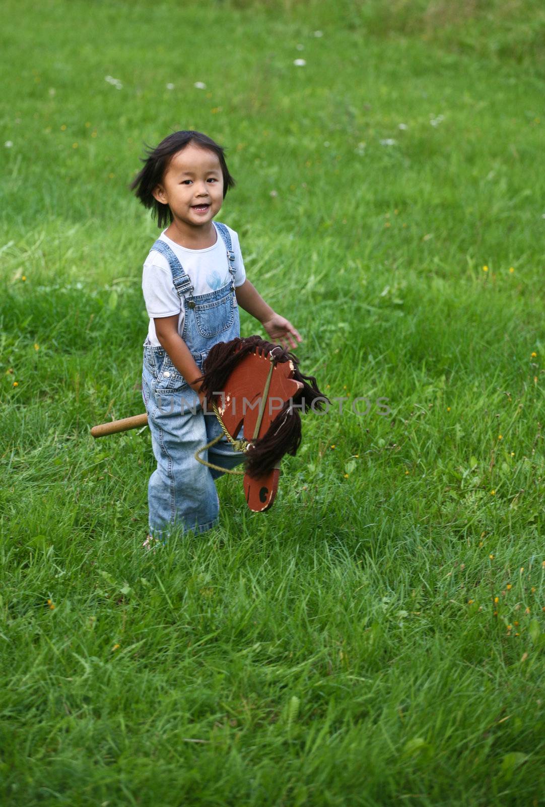 Children playing horse in denmark in the summer