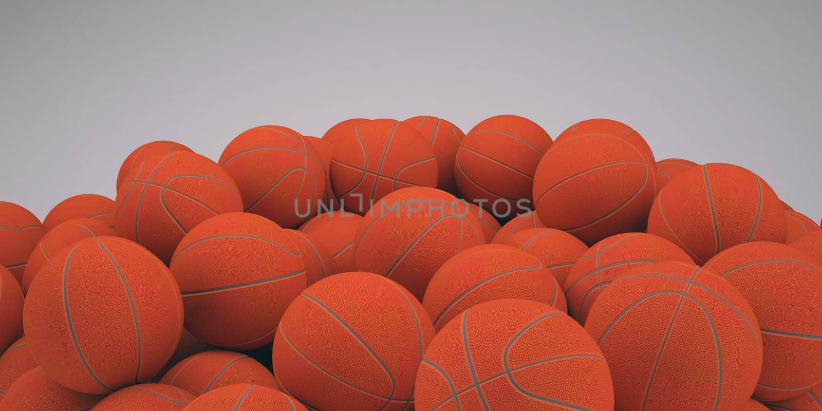 Groups of classical basketballs. 3d render of studio