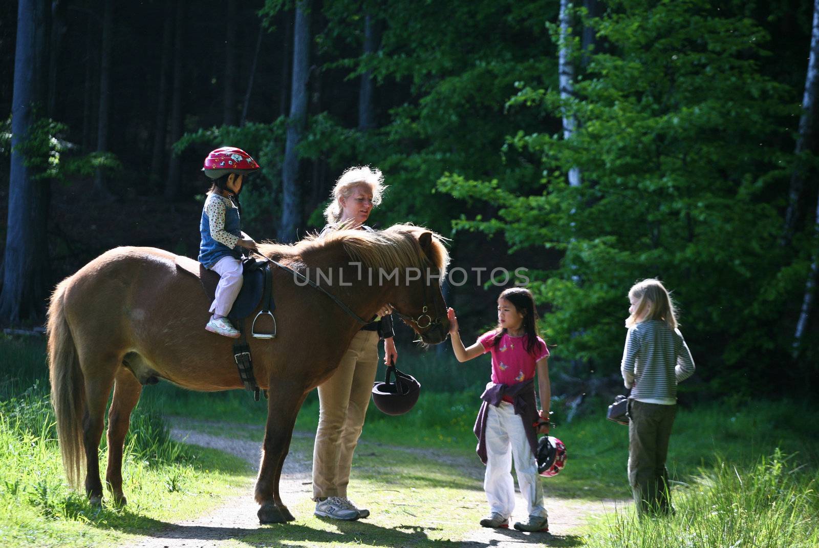 Girls on horse in a forest in denmark