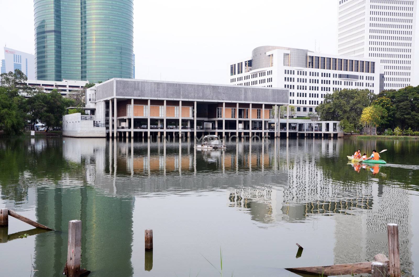 Buddhadasa Indapanno Archives, the public place for buddhist activities, view from washirabenjatas park in Bangkok, Thailand