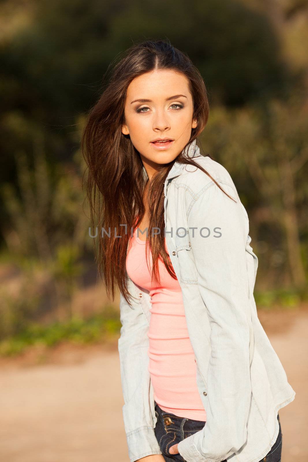 young beautiful young woman portrait on sunny day