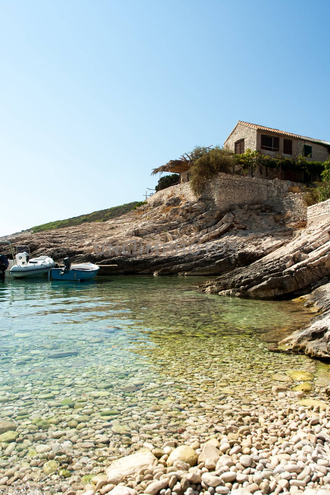 Coastal port on a bay (Croatia , vis)