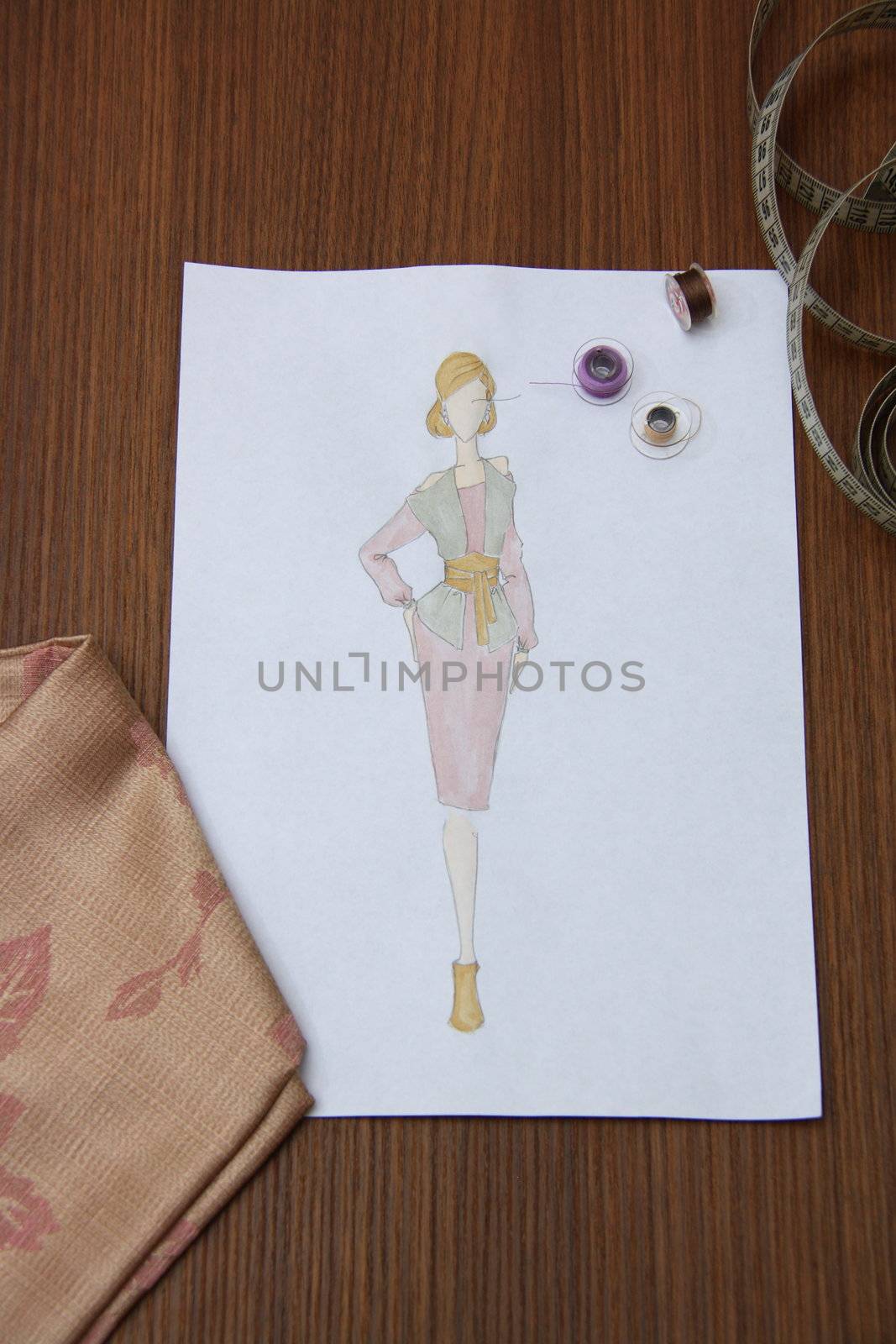 the collection of fashion drawings on clothes with colored pencils