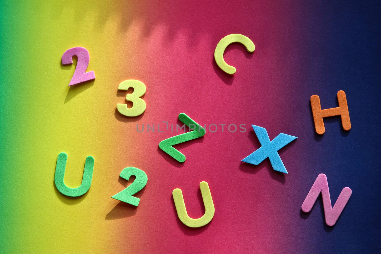 colorful background with letters and numbers