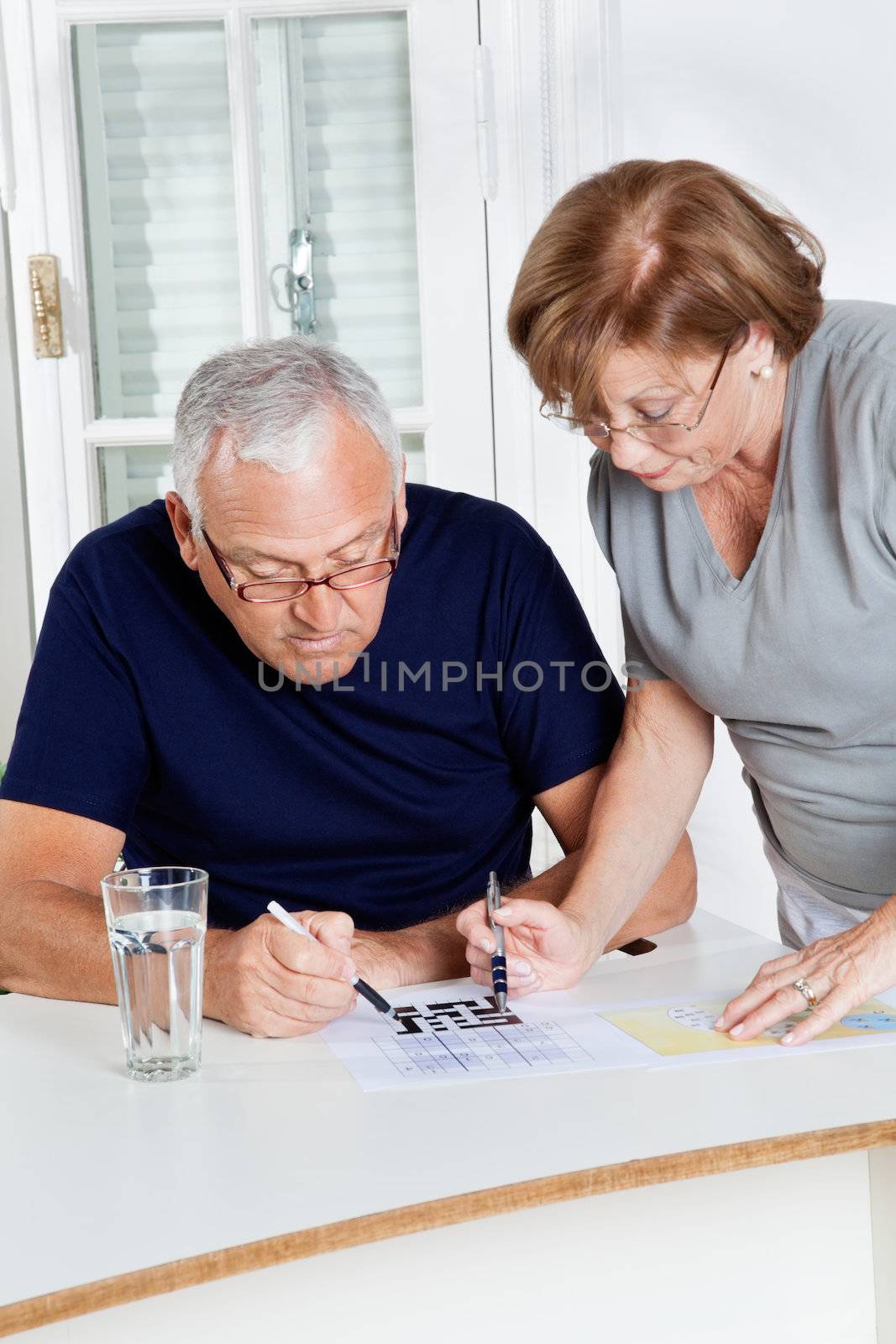 Concentrated senior couple leisure games at home