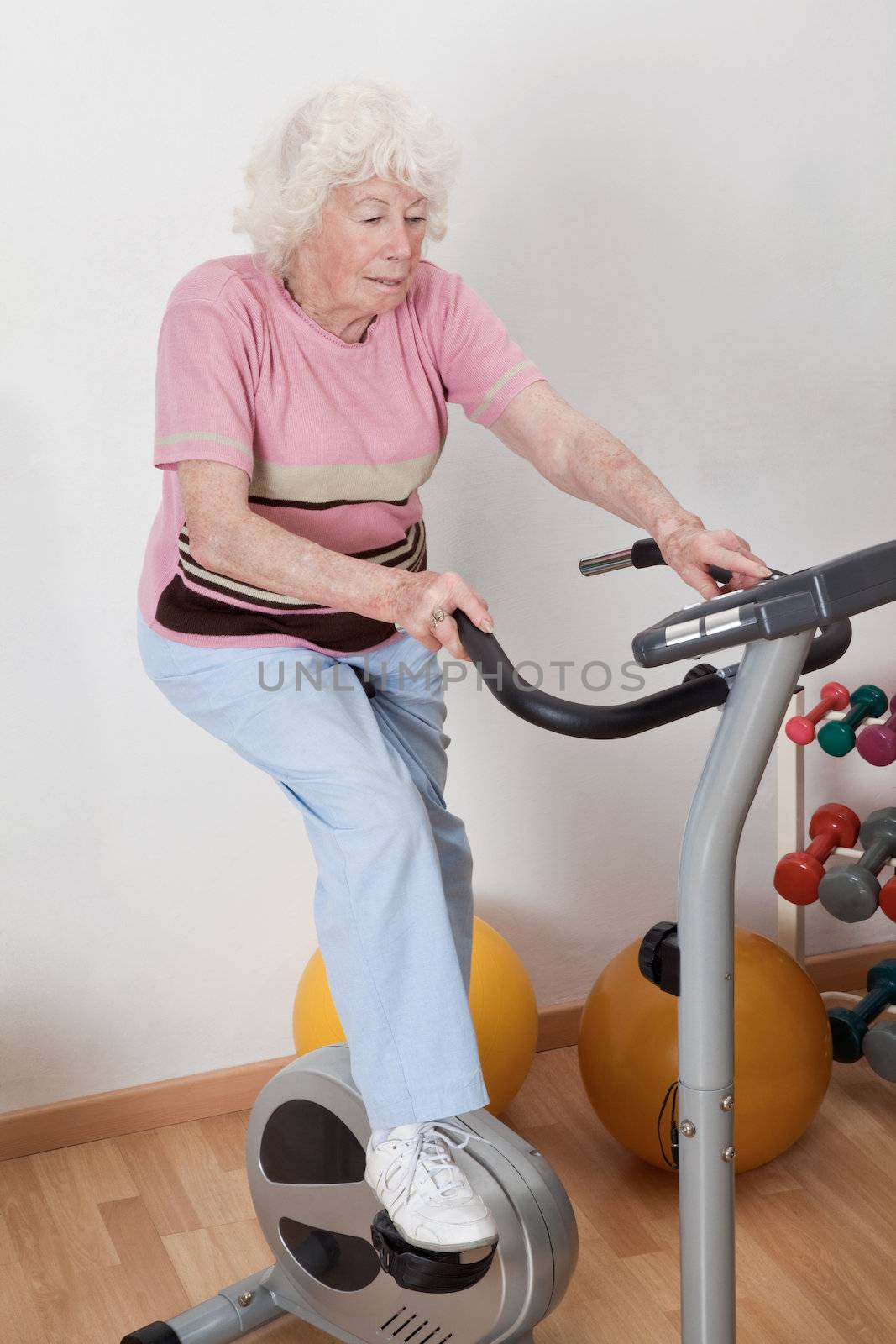 Portrait of senior female doing physical exercise .