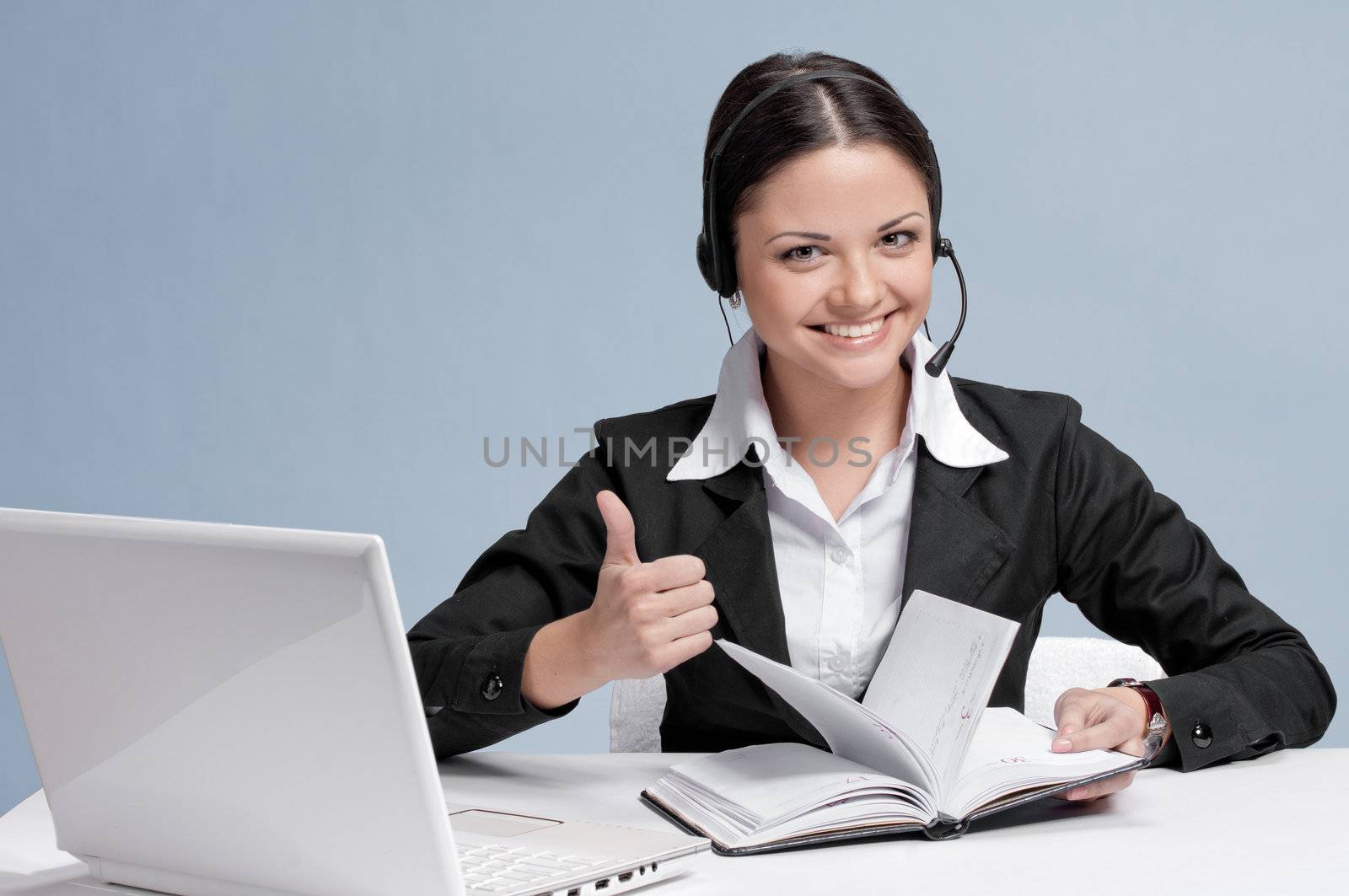Business woman with headset communication by markin