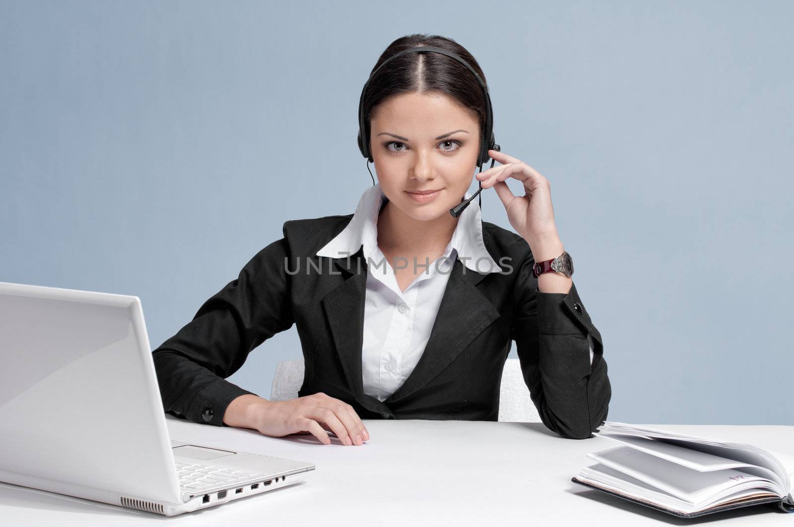 Business woman with headset communication by markin