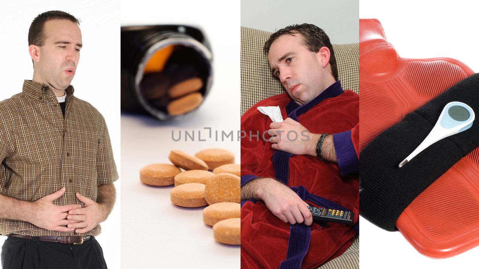 A collage featuring images associated with having the flu.