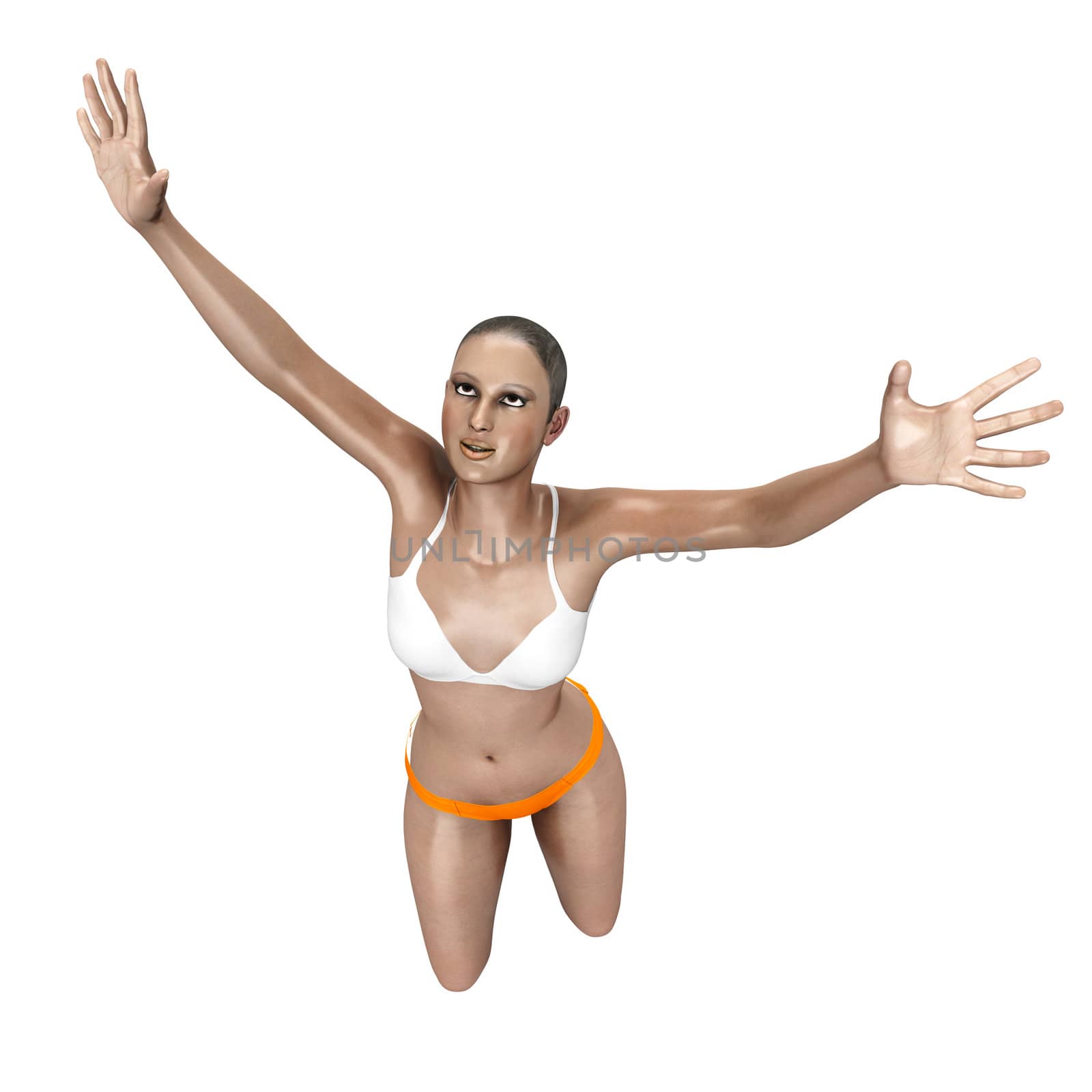 Jumping in Joy. 3D rendered Illustration. Isolated on white. 