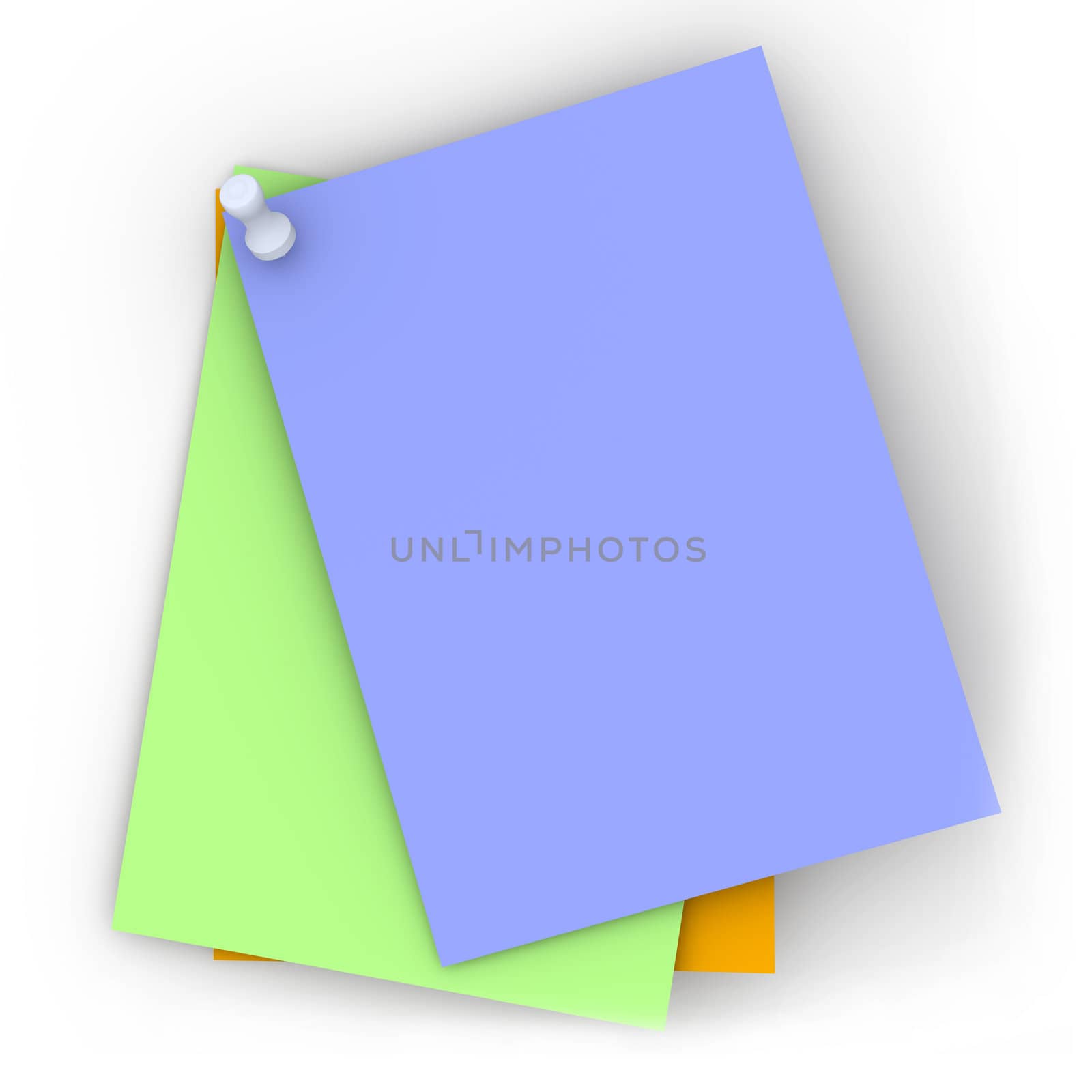 3D rendered Illustration. Blank pinned notes. Isolated on white.
