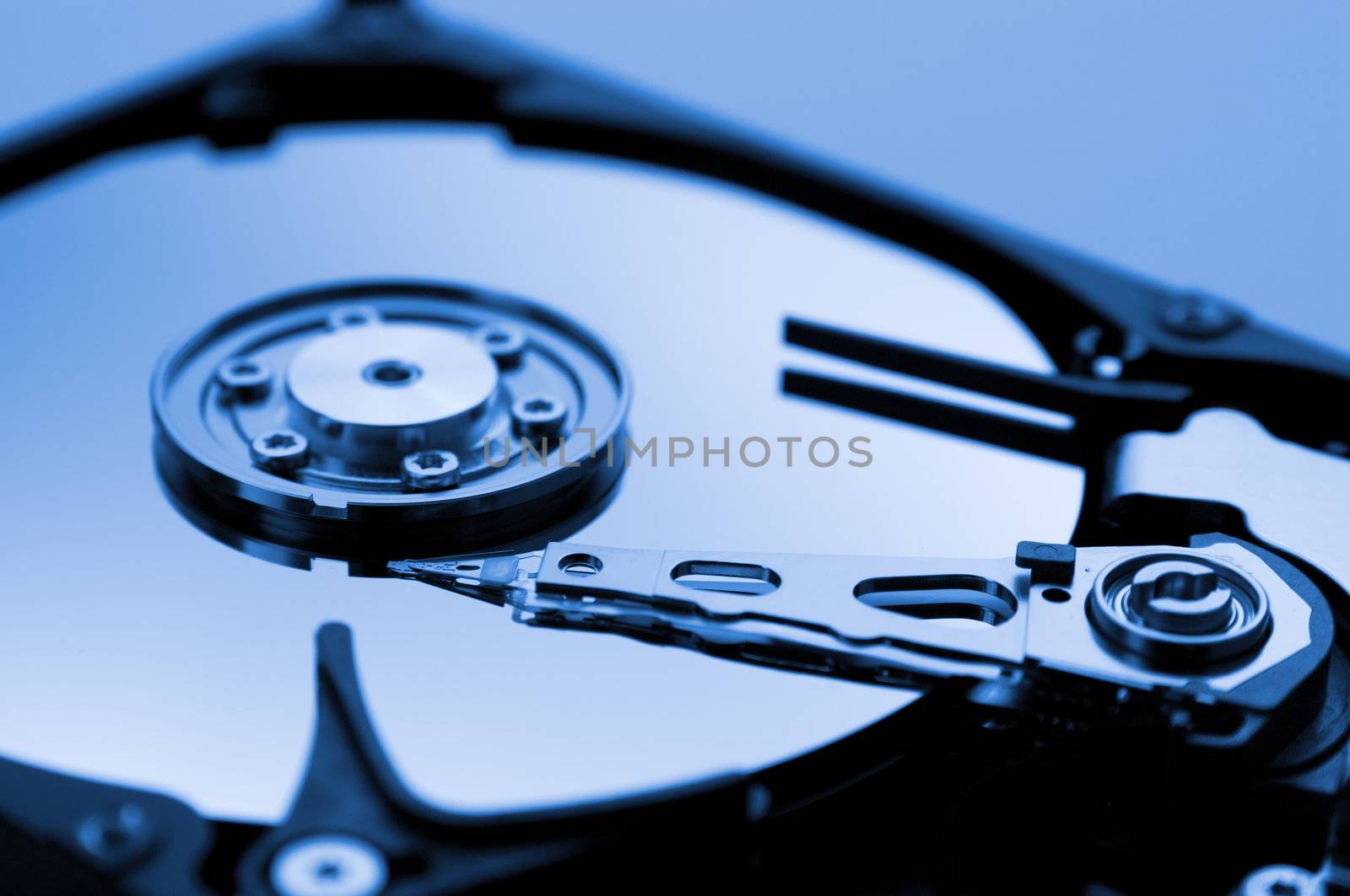 Computer hard drive in blue tone