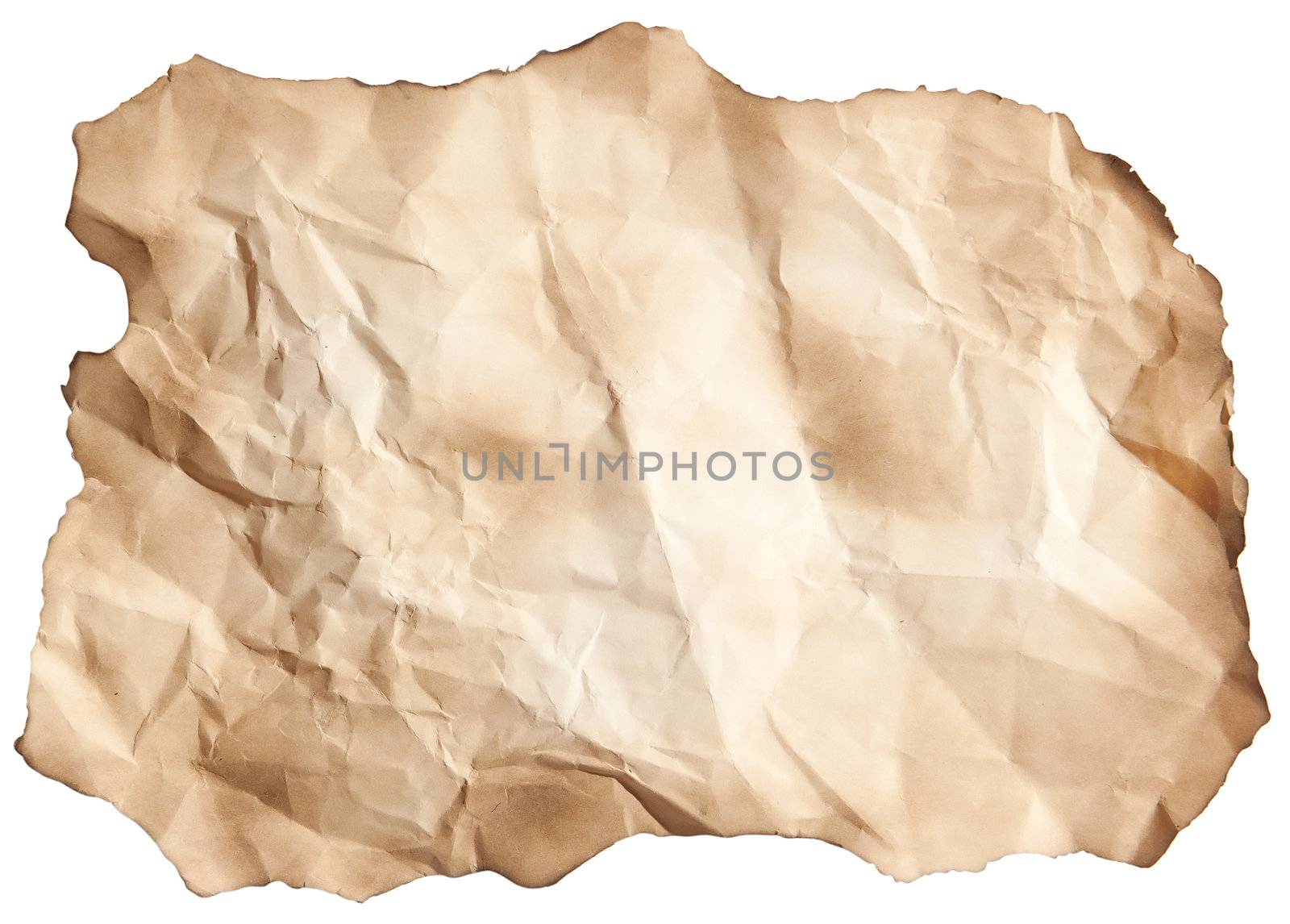 Old scorched paper sheet isolated