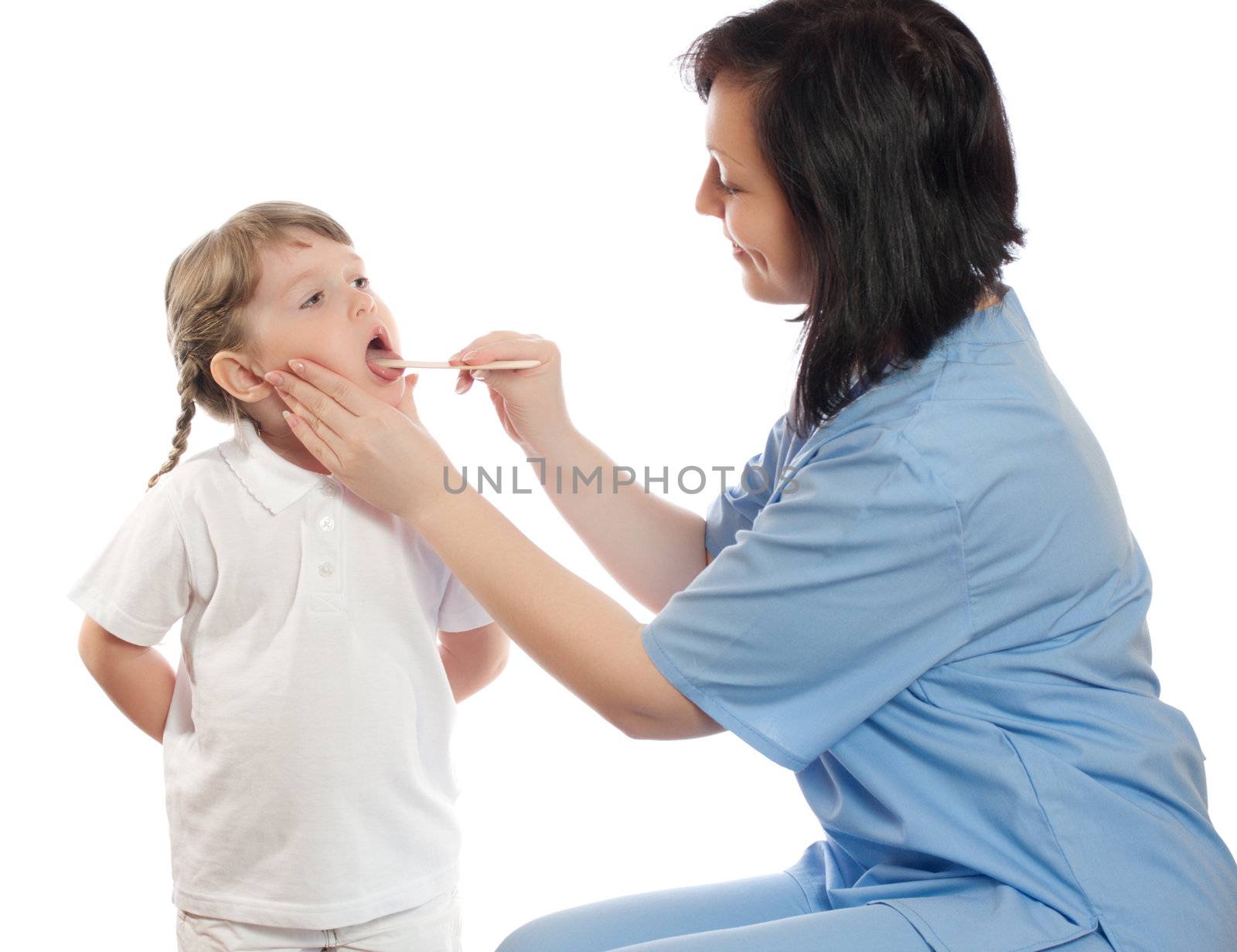 Doctor check throat of girl by rbv