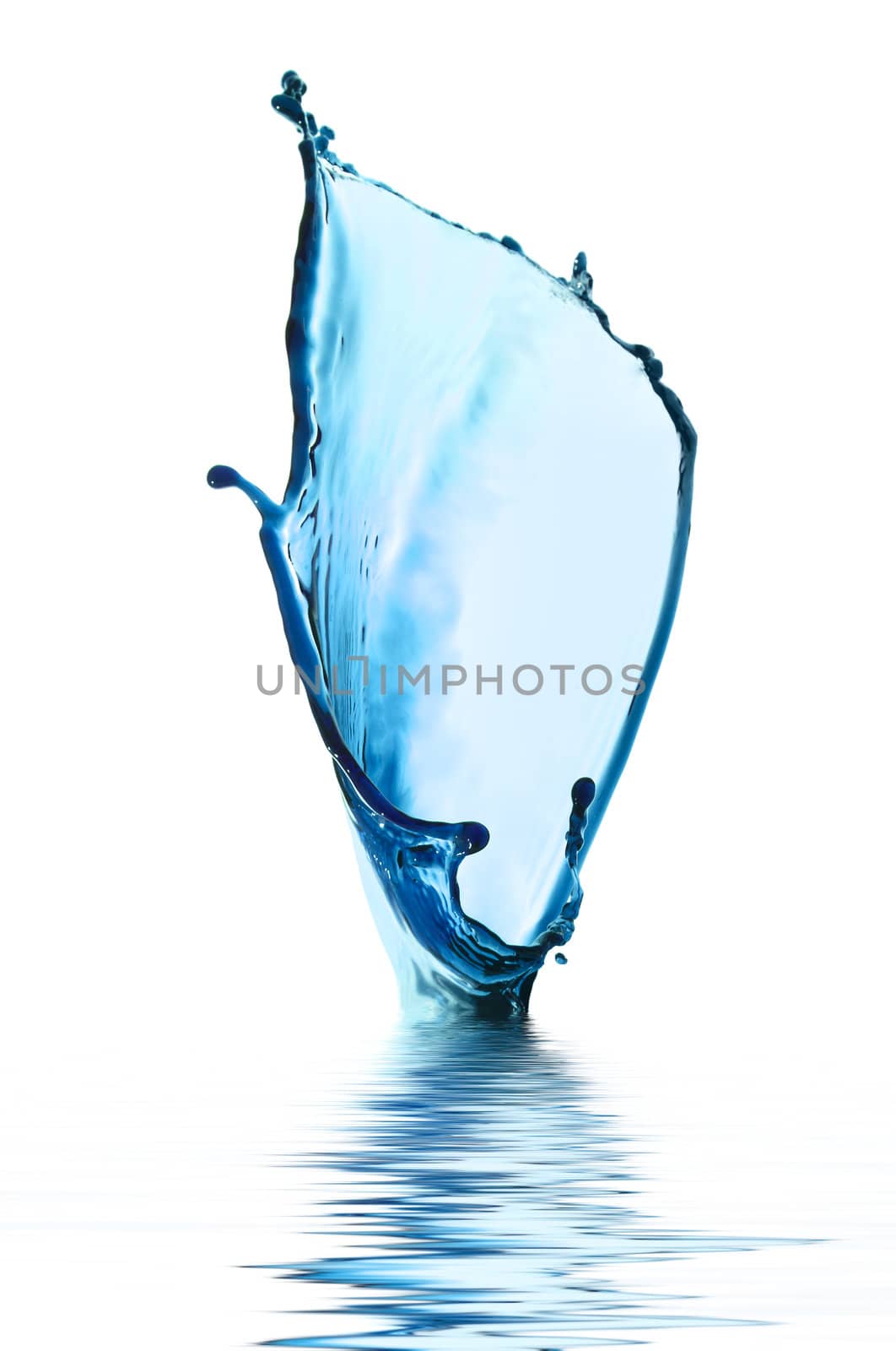 Blue transparent water splash isolated