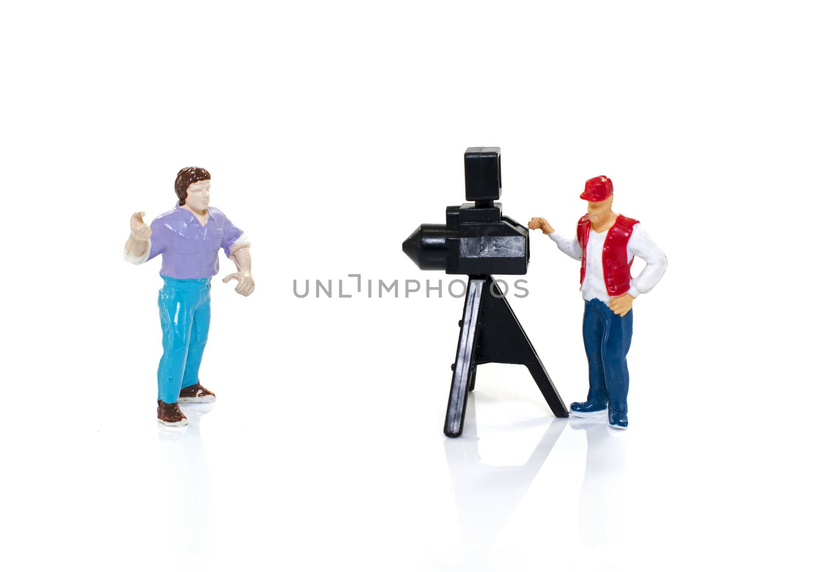 camera man making photo isolated on white