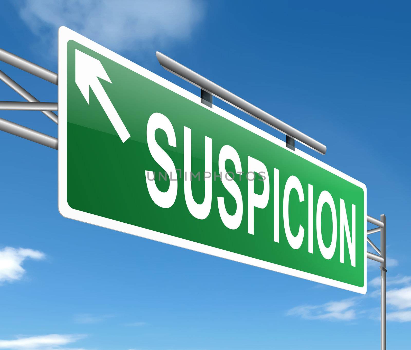 Illustration depicting a sign with a suspicion concept.
