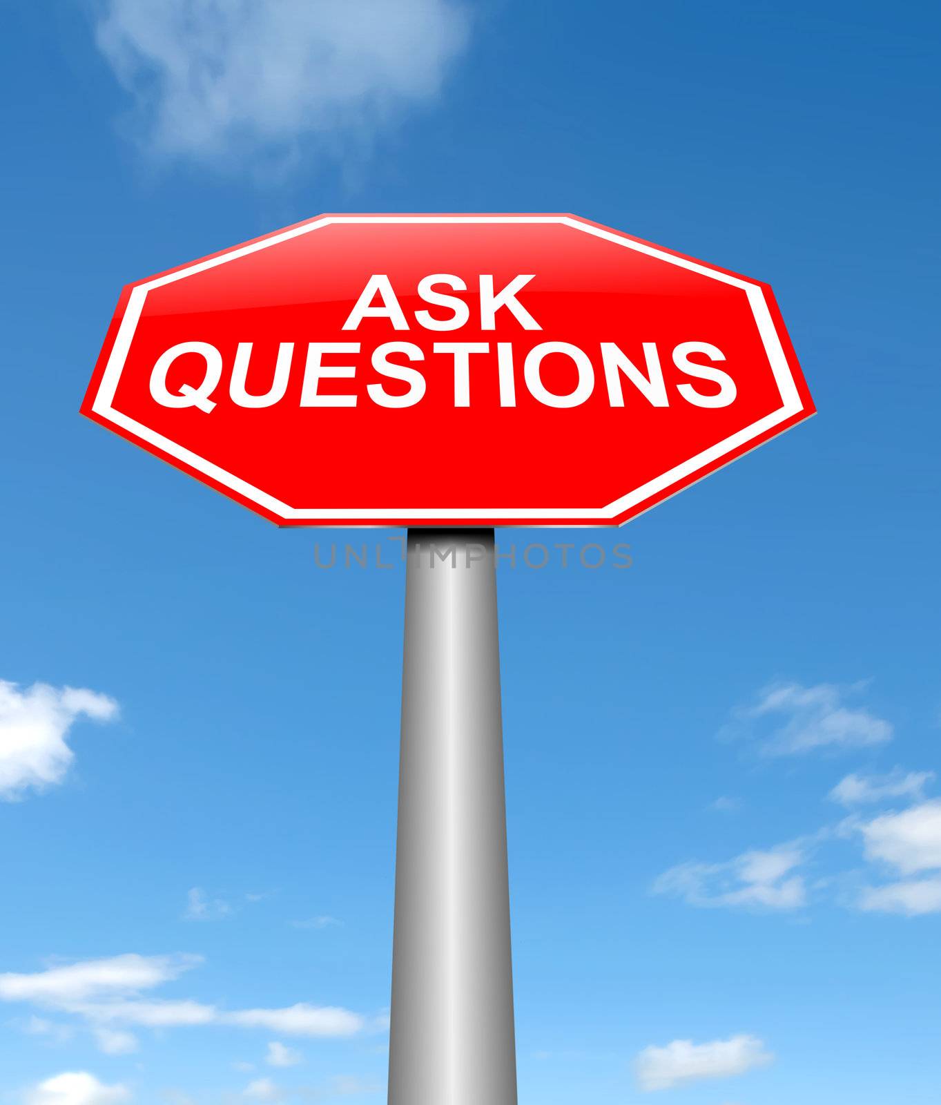 Illustration depicting a sign with an ask questions concept.