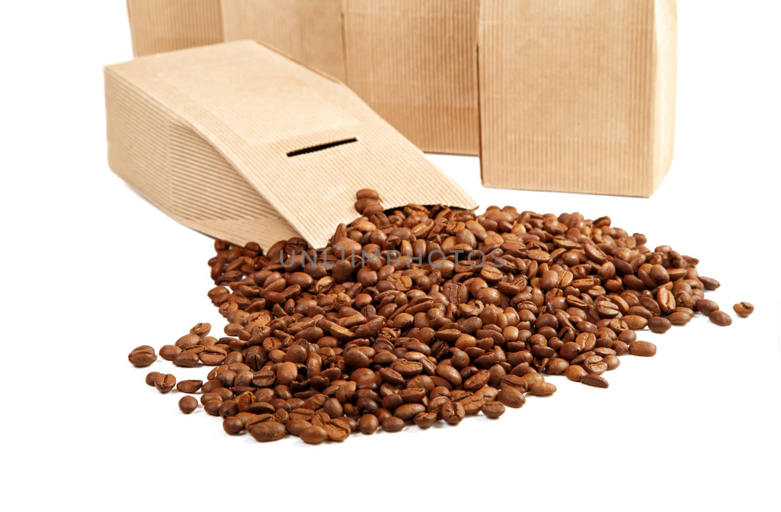 The goffered cardboard box with coffee grains