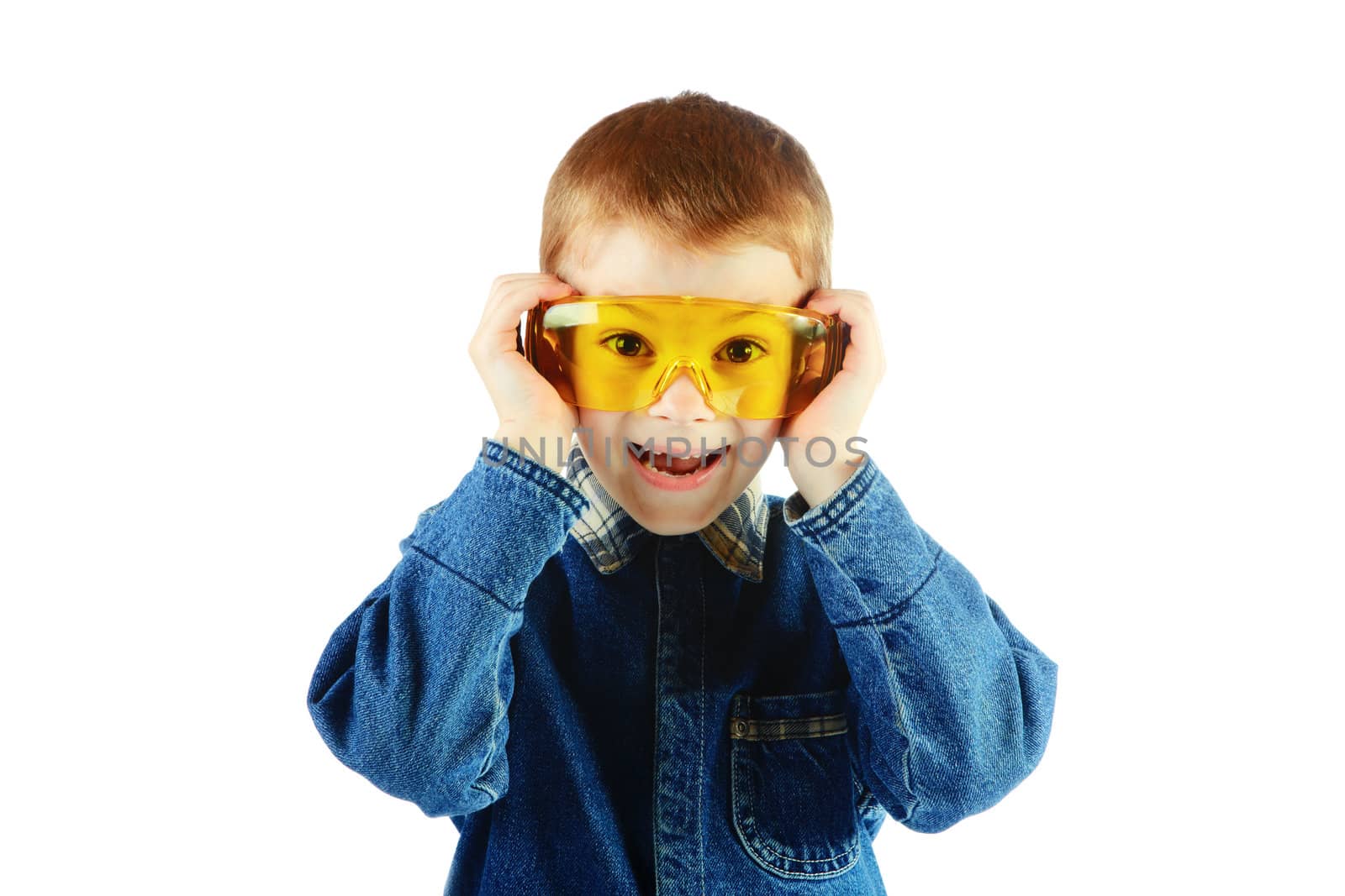 The boy with goggles isolated on a white background