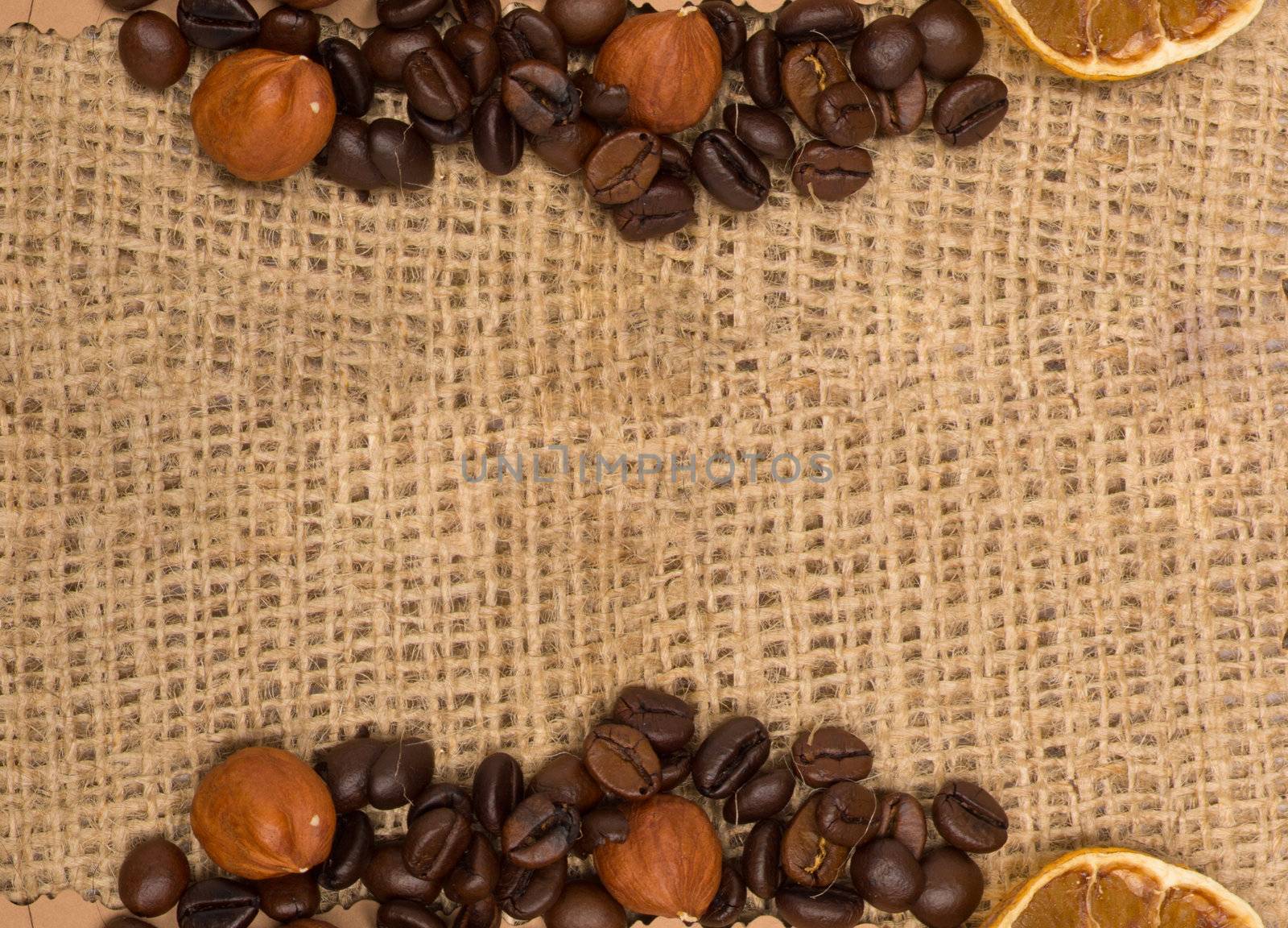 old paper for recipes and spices on burlap closeup