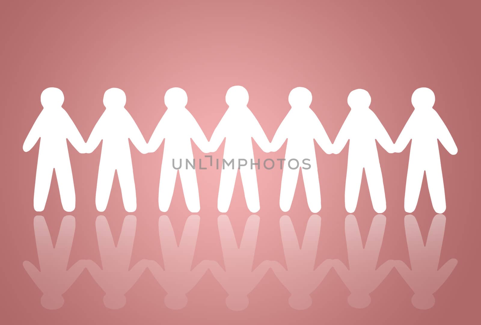 team of paper people on pink background