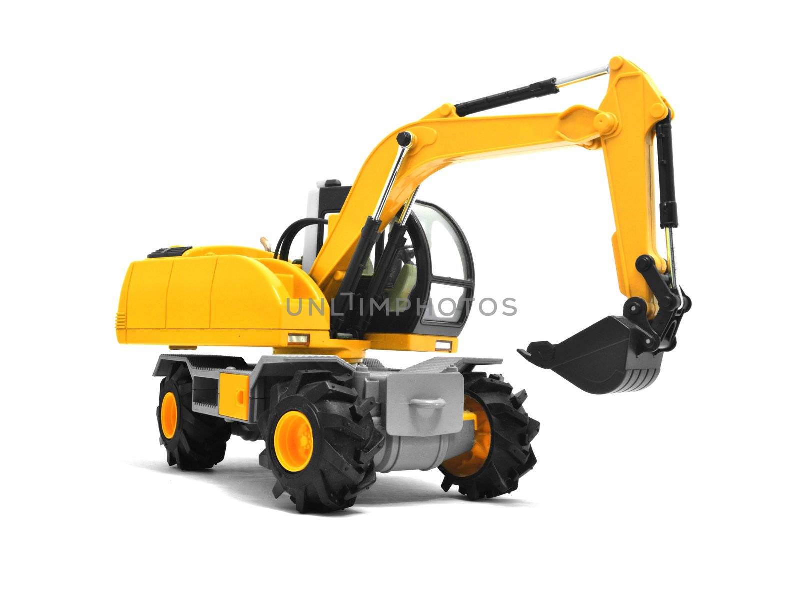 Modern yellow excavator machines