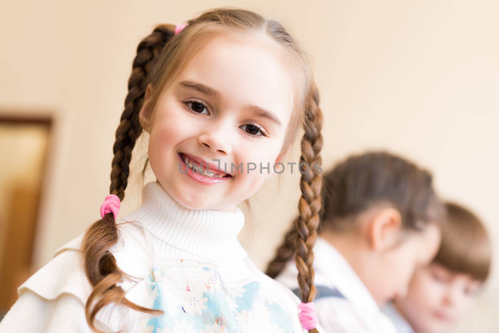 portrait of a girl in an apron, the kids involved in art school