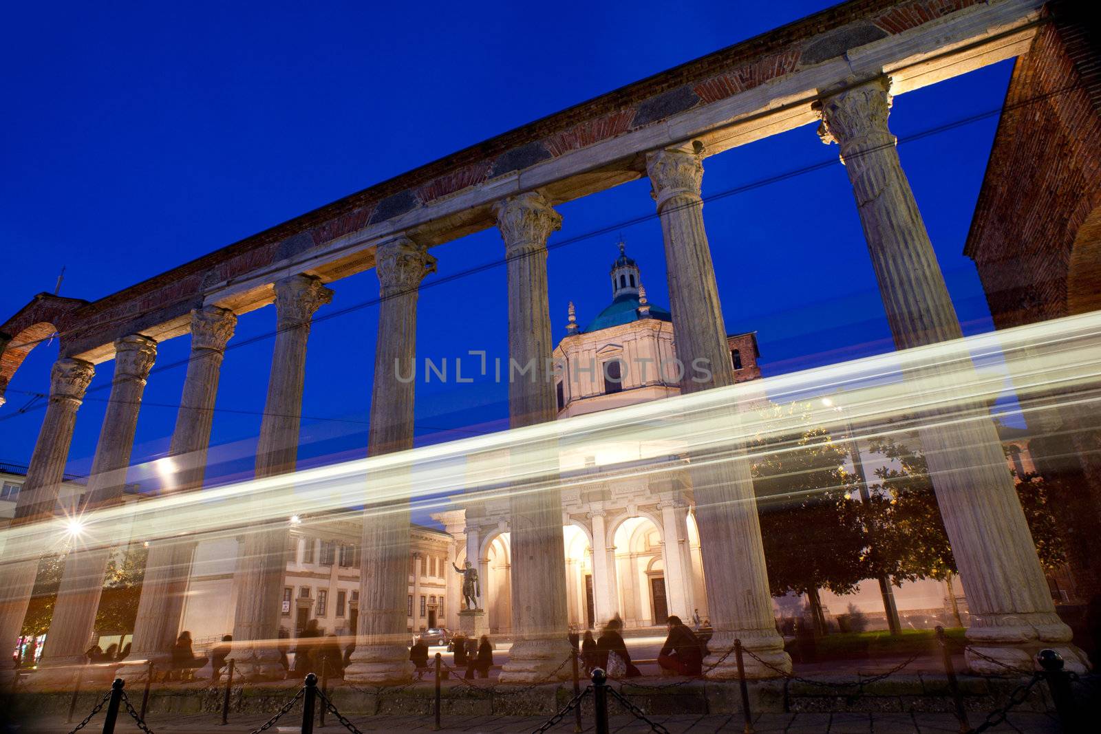 View of Columns and Basilica of San Lorenzo in Milan, Italy