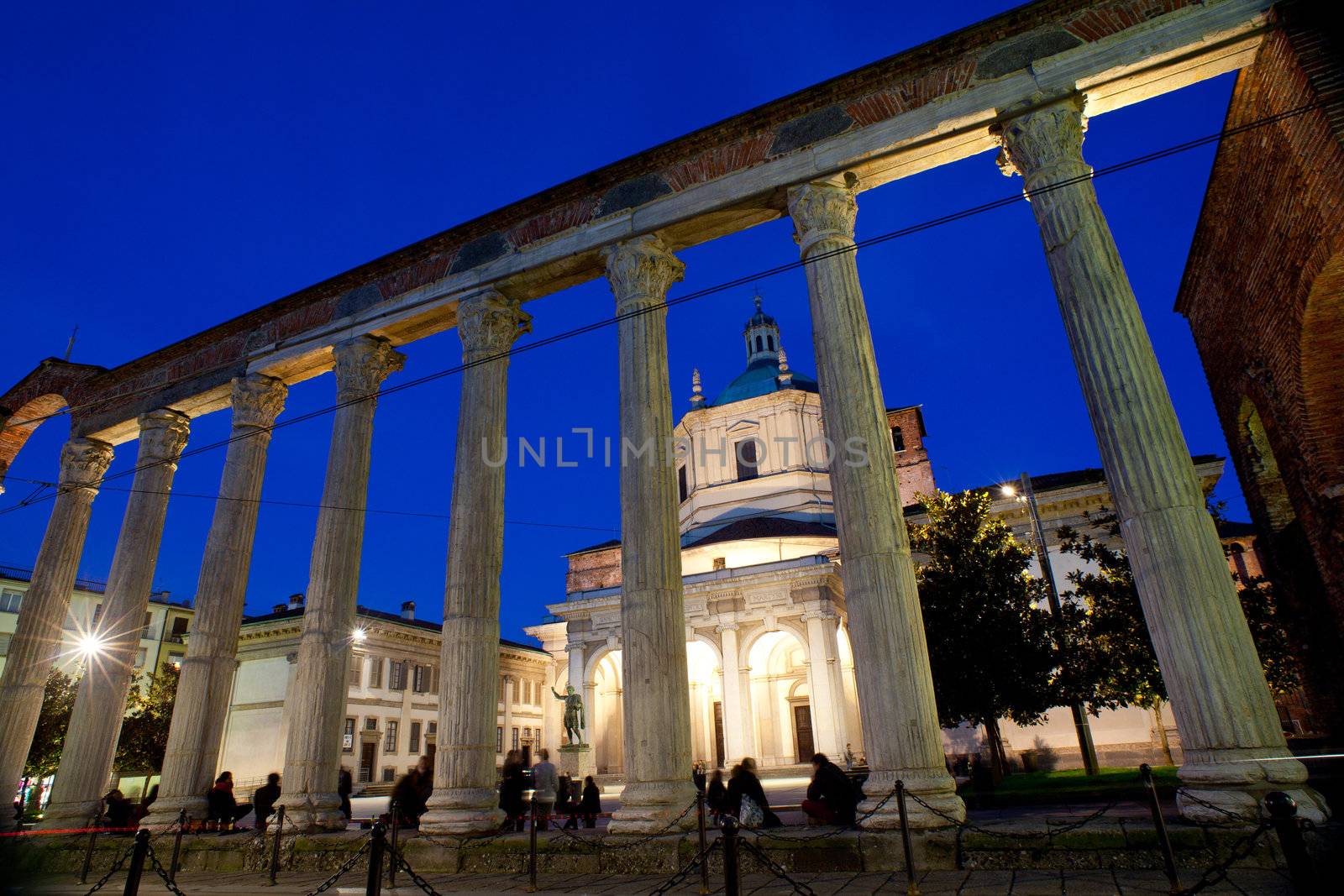 View of Columns and Basilica of San Lorenzo in Milan, Italy