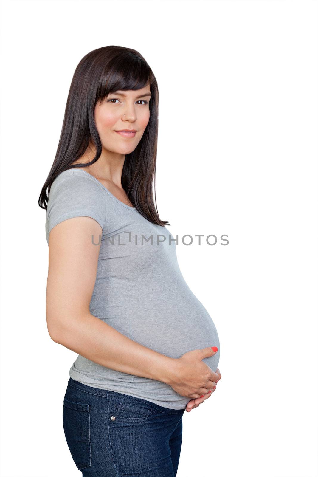 Pregnant Woman With Hands On Stomach by leaf