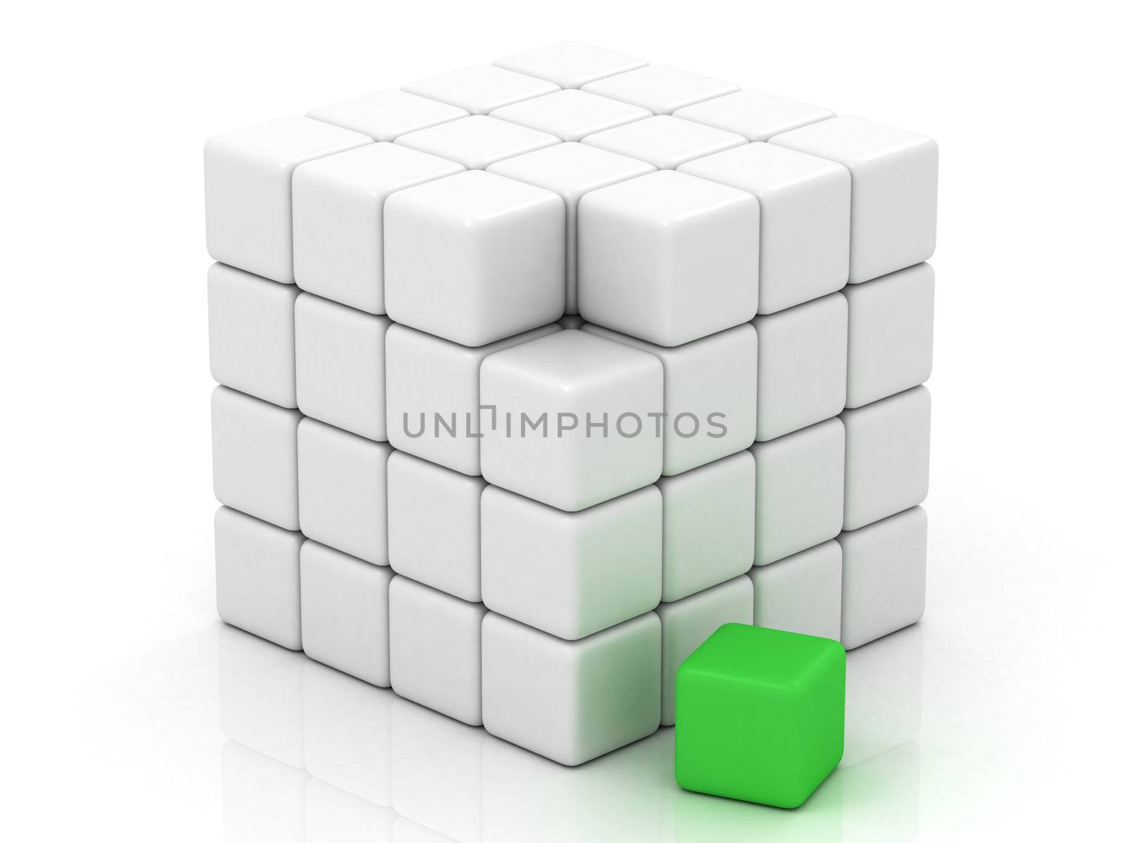 cube white assembling from blocks on a white background