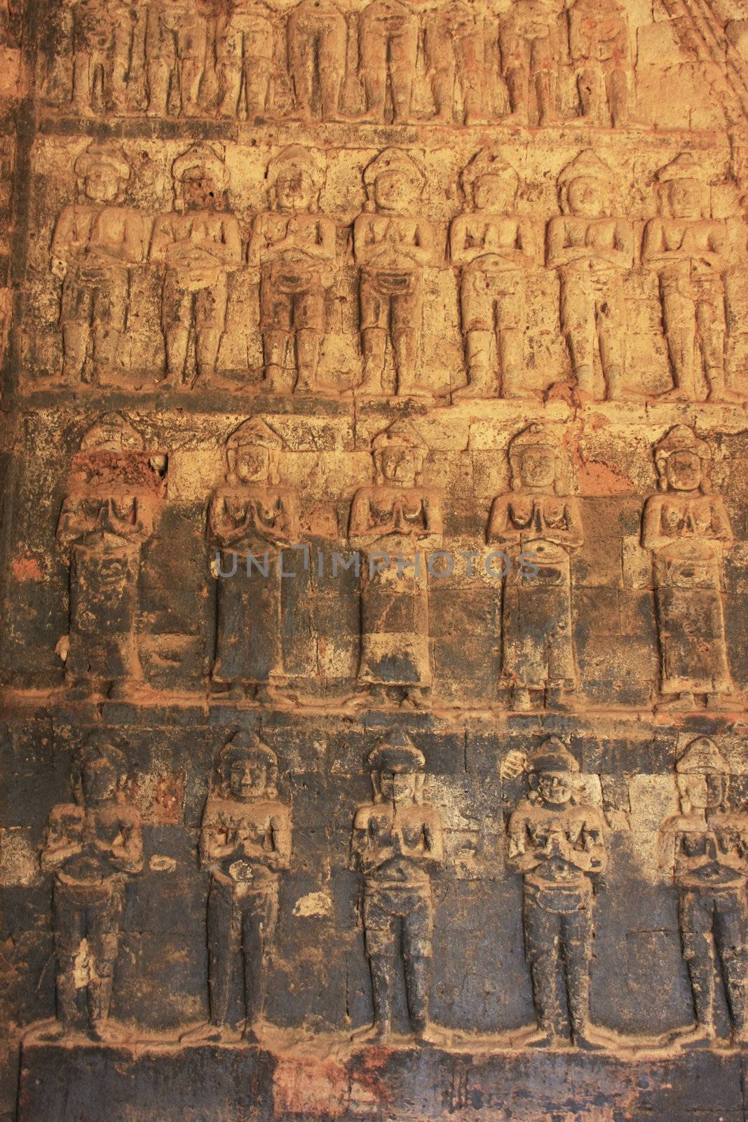 Decorative interior wall carvings, Prasat Kravan temple, Angkor area, Cambodia