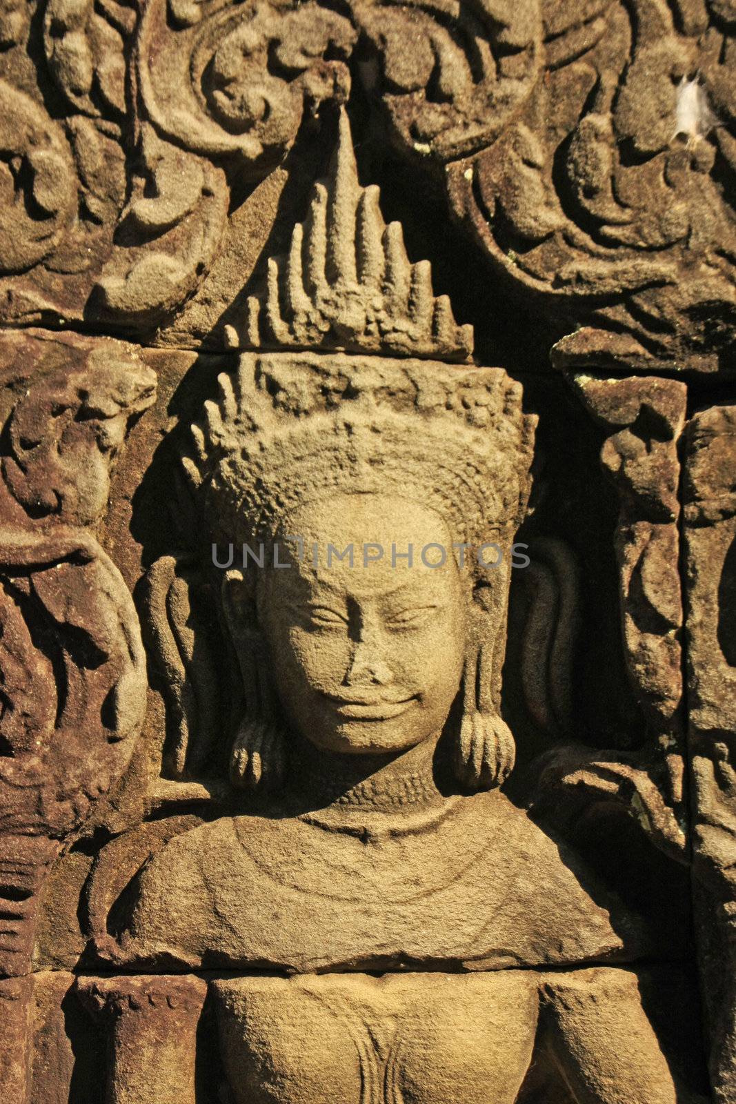 Bas-relief of Devata, Banteay Kdei temple, Angkor area, Siem Reap, Cambodia