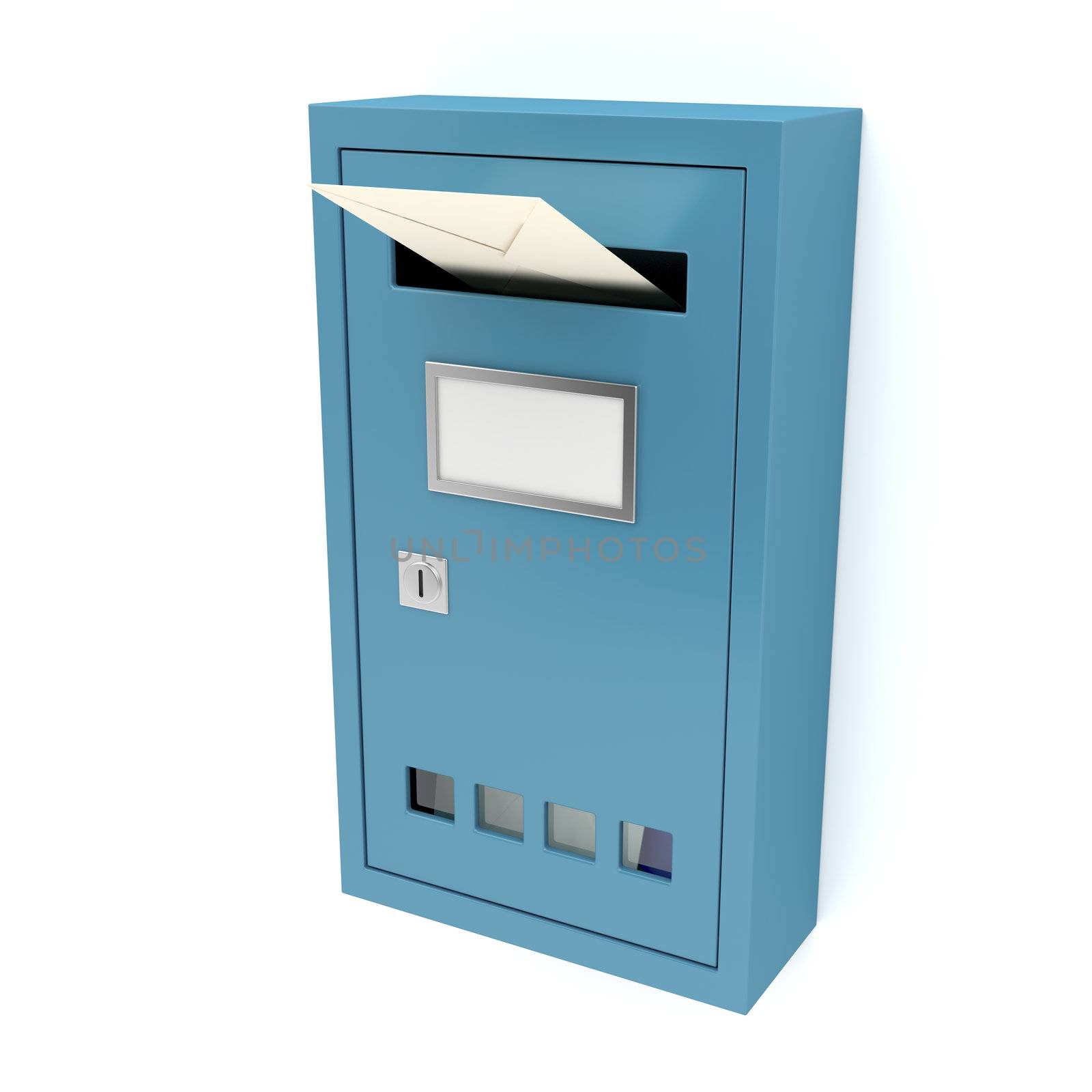 Inserting envelope into blue mailbox