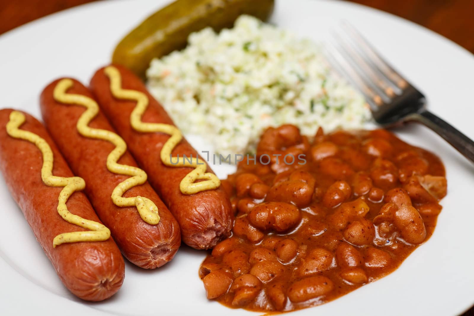 Fransk and Beans with Coleslaw and Pickle by dbvirago