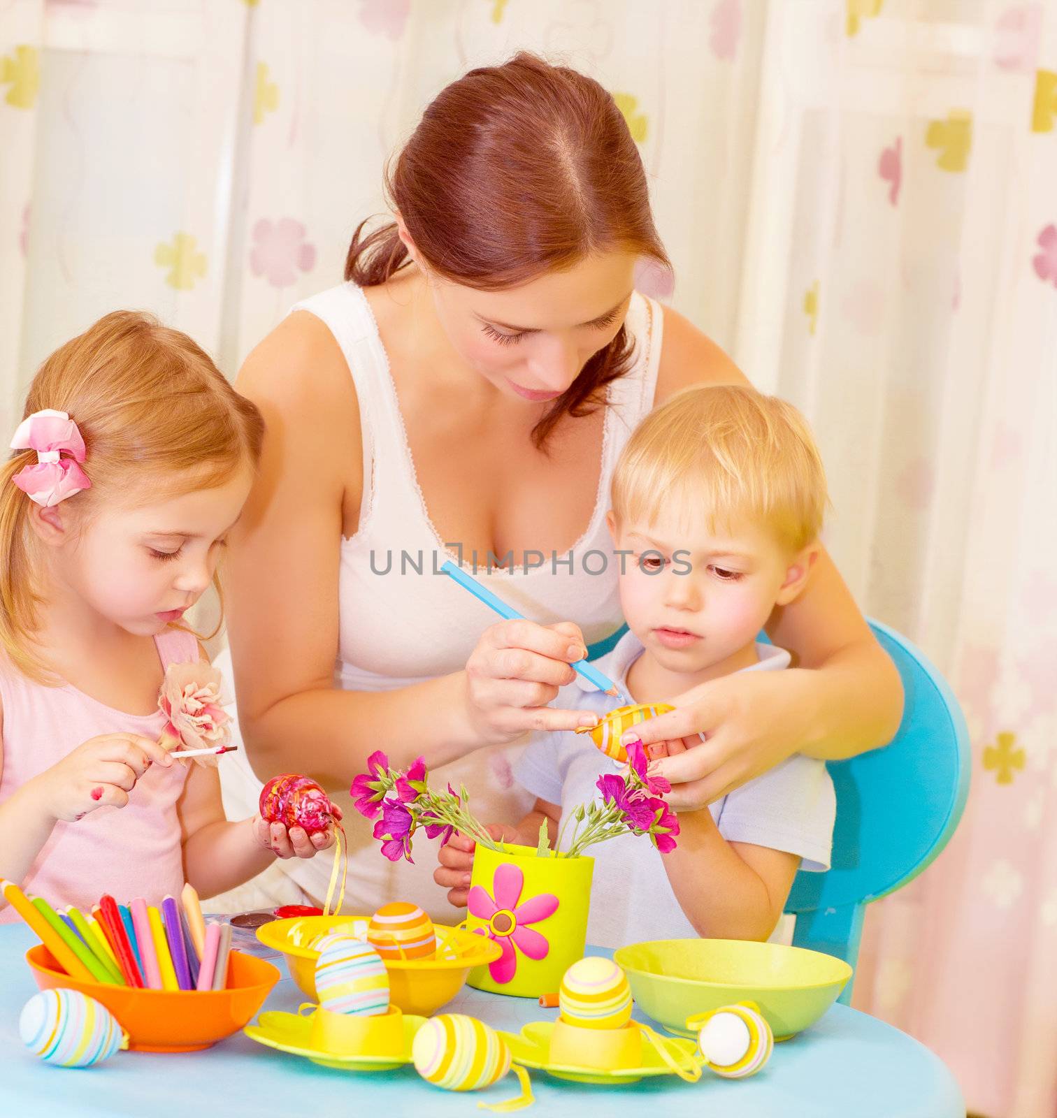 Children with mother paint eggs by Anna_Omelchenko