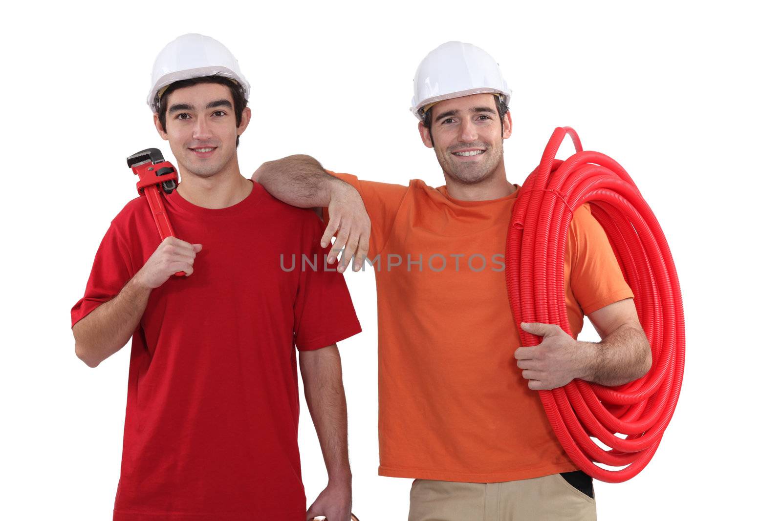 Two plumbers about to start work