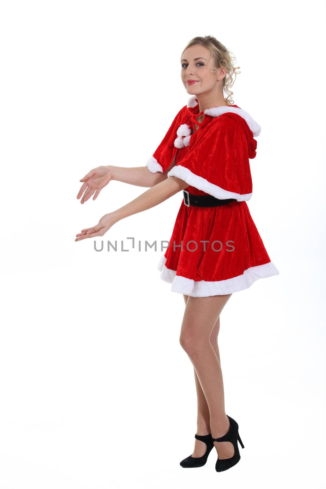 Mrs. Claus holding an invisible object