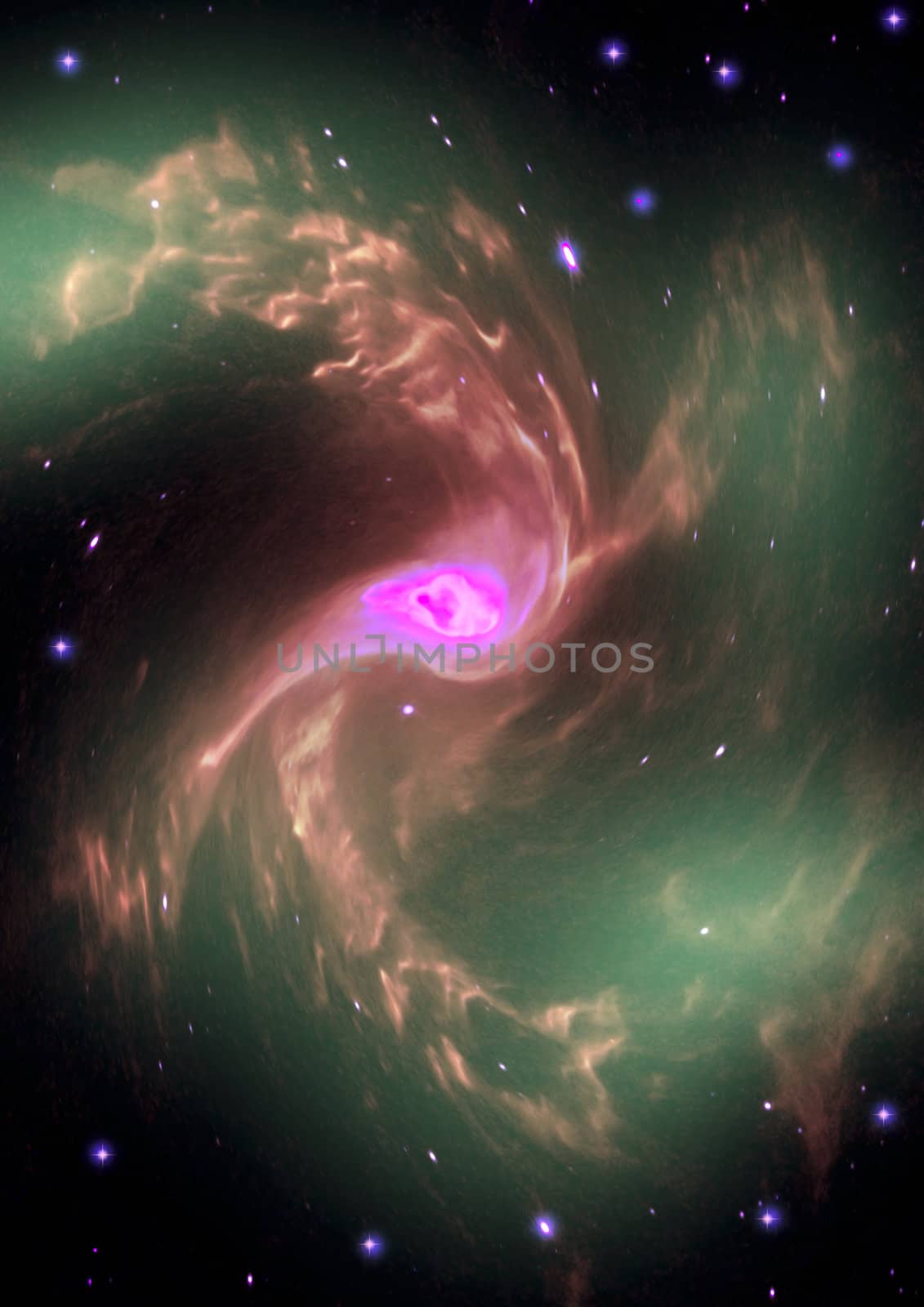 Stars and spiral galaxy in a free space