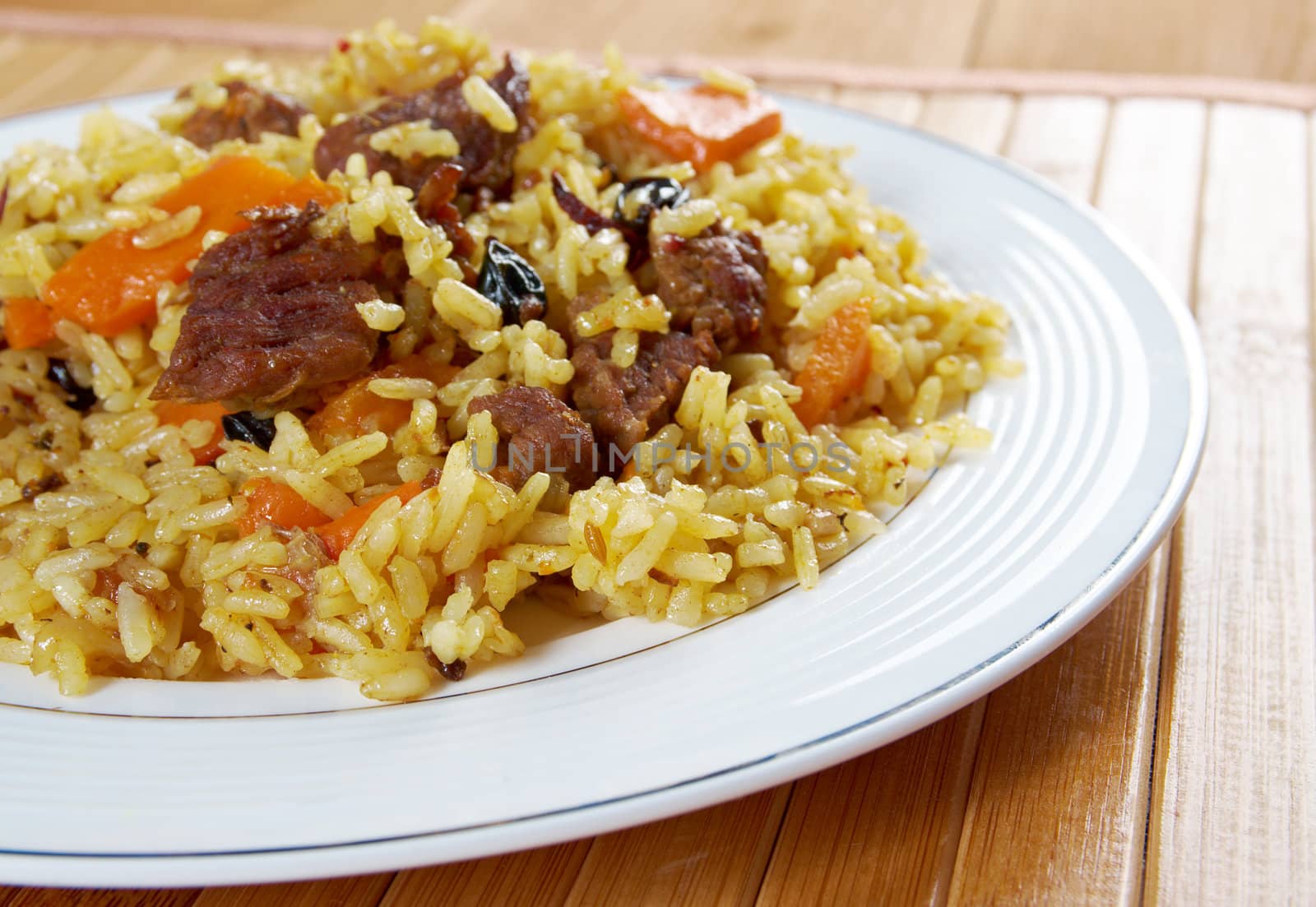 Traditional oriental pilaf.close up