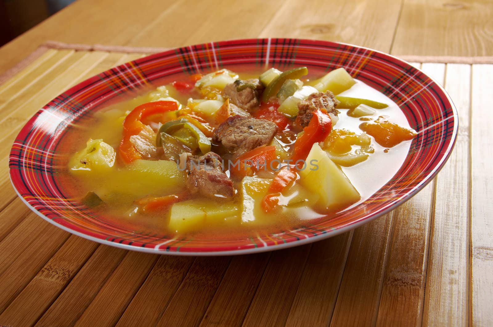 beef soup Lecho.Lecso  Hungarian  which  peppers and tomato.